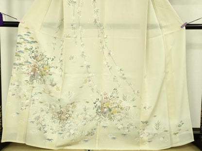 平和屋本店＊極上　夏物　訪問着　絽　枝垂れ花　立波風景　薄い蒸栗色地　金彩　逸品　DZAB8543kh6