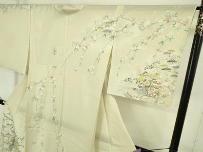 平和屋本店＊極上　夏物　訪問着　絽　枝垂れ花　立波風景　薄い蒸栗色地　金彩　逸品　DZAB8543kh6