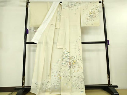 平和屋本店＊極上　夏物　訪問着　絽　枝垂れ花　立波風景　薄い蒸栗色地　金彩　逸品　DZAB8543kh6