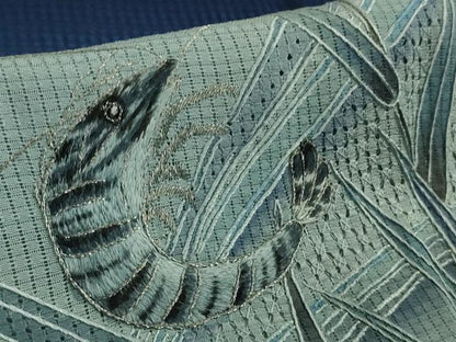 平和屋本店＊極上　夏物 中国三大刺繍 スワトウ刺繍 汕頭刺繍 手刺繍 訪問着 紗 海老 立波葉文 鉄紺色地 暈し染め 銀糸　逸品　DZAB8544kh6