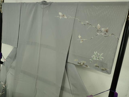 平和屋本店＊極上　夏物　訪問着　友禅　絽　枝木に小鳥　雀　薄墨色地　暈し染め　ロング丈　逸品　未使用　DZAB8545kh6