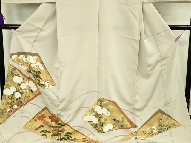 平和屋本店●極上 京都の和装業の老舗一門 千切屋 色留袖 芒に裂取草花 練色地 金彩 上代275万 箱付き　仮絵羽　逸品　未使用　DZAB8547kh6