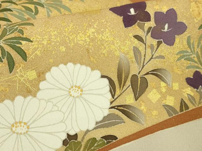 平和屋本店●極上 京都の和装業の老舗一門 千切屋 色留袖 芒に裂取草花 練色地 金彩 上代275万 箱付き　仮絵羽　逸品　未使用　DZAB8547kh6