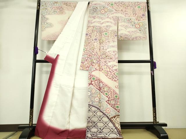 平和屋本店●極上　十七代京屋林蔵　本場結城紬　訪問着　草木染　辻が花　絞り　暈し染め　共箱付き　逸品　DZAB8548kh6