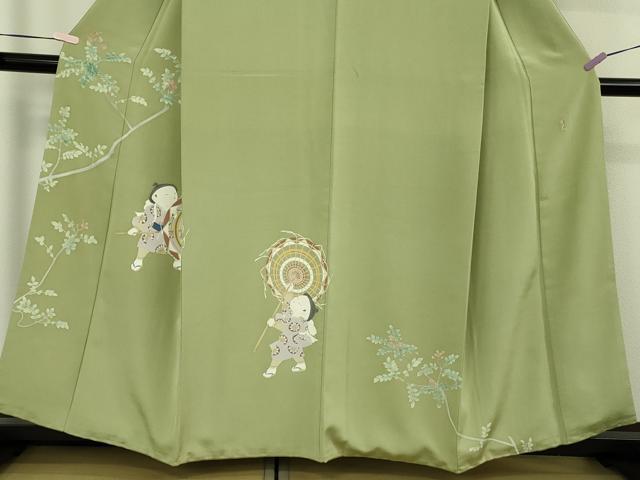 平和屋本店●極上　加賀友禅の巨匠　初代　由水十久　訪問着　羽衣　童子遊び　若葉色地　色紙・共箱付き　逸品　DZAB8550kh6