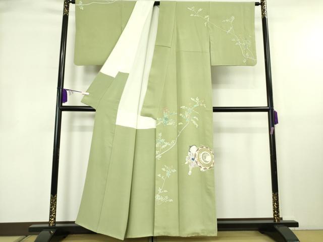 平和屋本店●極上　加賀友禅の巨匠　初代　由水十久　訪問着　羽衣　童子遊び　若葉色地　色紙・共箱付き　逸品　DZAB8550kh6