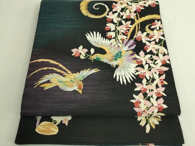 平和屋本店●極上　手織綴れ　山鹿清華　太鼓柄袋帯　瑞鳥花宴図　金銀糸　やまと誂製　逸品　DZAB8557kh6