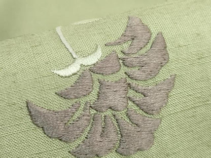 平和屋本店●極上　九寸名古屋帯　紬地　総刺繍　花唐草　山葵色地　逸品　DZAB8564kh6