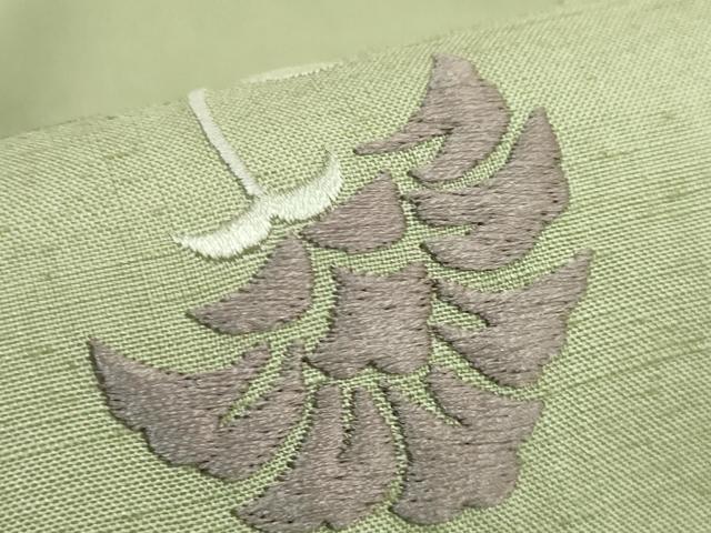 平和屋本店●極上　九寸名古屋帯　紬地　総刺繍　花唐草　山葵色地　逸品　DZAB8564kh6