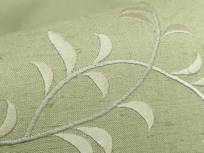 平和屋本店●極上　九寸名古屋帯　紬地　総刺繍　花唐草　山葵色地　逸品　DZAB8564kh6