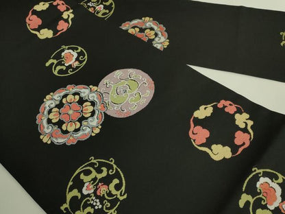 平和屋着物●極上 西陣 川島織物 九寸名古屋帯 花丸文 黒地 逸品 DZAB8565kh6