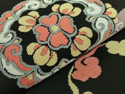 平和屋着物●極上 西陣 川島織物 九寸名古屋帯 花丸文 黒地 逸品 DZAB8565kh6