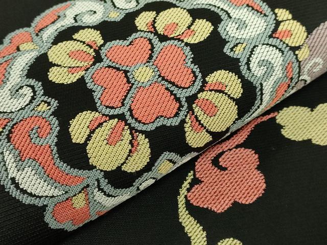 平和屋着物●極上 西陣 川島織物 九寸名古屋帯 花丸文 黒地 逸品 DZAB8565kh6
