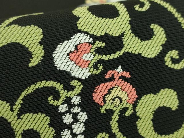 平和屋着物●極上 西陣 川島織物 九寸名古屋帯 花丸文 黒地 逸品 DZAB8565kh6