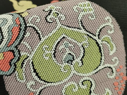平和屋着物●極上 西陣 川島織物 九寸名古屋帯 花丸文 黒地 逸品 DZAB8565kh6