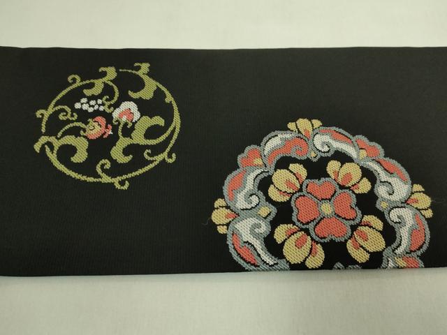 平和屋着物●極上 西陣 川島織物 九寸名古屋帯 花丸文 黒地 逸品 DZAB8565kh6