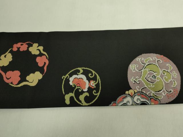 平和屋着物●極上 西陣 川島織物 九寸名古屋帯 花丸文 黒地 逸品 DZAB8565kh6