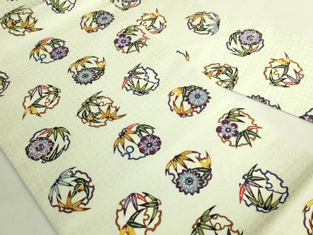 平和屋本店●極上　琉球びんがた　九寸名古屋帯　びんがた職人工房　屋宜元七　雪輪花丸文　証紙付き　逸品　DZAB8570kh6