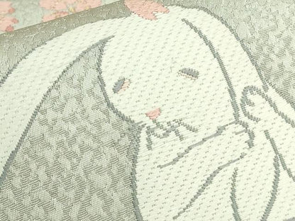 平和屋着物●極上　太鼓柄袋帯　唐織　ウサギとカメ　桜　金糸　デザイン画付き　逸品　未使用　DZAB8577kh6