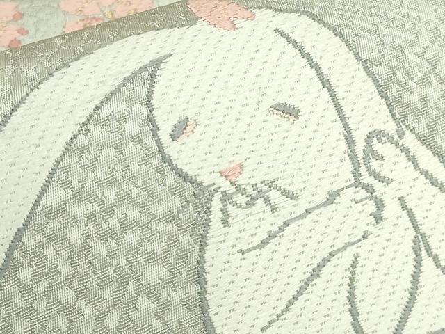 平和屋着物●極上　太鼓柄袋帯　唐織　ウサギとカメ　桜　金糸　デザイン画付き　逸品　未使用　DZAB8577kh6