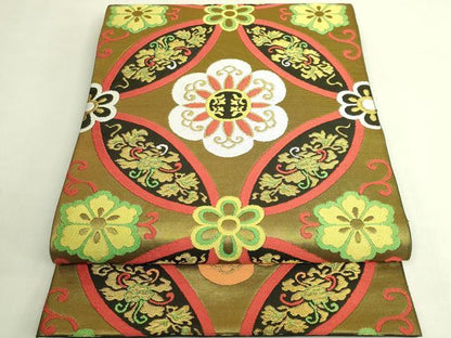 平和屋着物●極上　洛風林　工芸帯地　六通柄　本袋帯　七宝花文　金糸　逸品　DZAB8578kh6