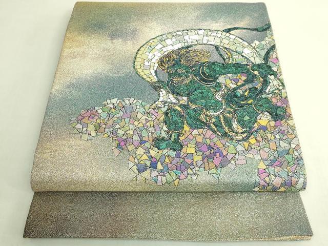 平和屋本店●極上　西陣　とみや織物謹製　とみや帯　丸帯　点描織　風神雷神　金銀糸　証紙付き　逸品　DZAB8580kh6