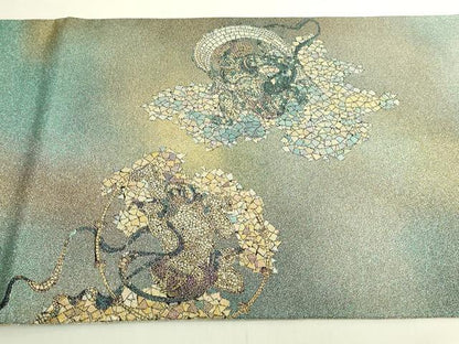 平和屋本店●極上　西陣　とみや織物謹製　とみや帯　丸帯　点描織　風神雷神　金銀糸　証紙付き　逸品　DZAB8580kh6