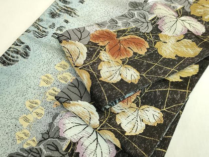 平和屋着物●極上 両面 半幅帯 蔦の葉文 金糸 逸品 DZAB8581kh6