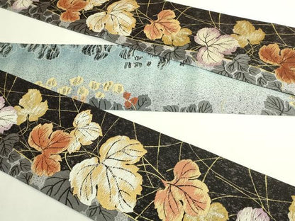 平和屋着物●極上 両面 半幅帯 蔦の葉文 金糸 逸品 DZAB8581kh6