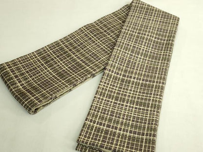 平和屋着物●極上　両面　半幅帯　青木勉　輪繋ぎ　格子　金銀糸　逸品　DZAB8583kh6