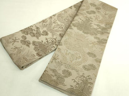 平和屋着物●極上　撫松庵　半幅帯　龍　白橡色地　金糸　逸品　DZAB8591kh6