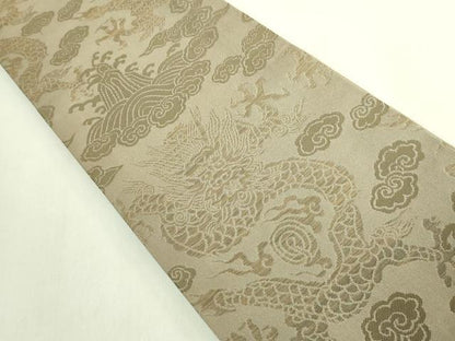 平和屋着物●極上　撫松庵　半幅帯　龍　白橡色地　金糸　逸品　DZAB8591kh6