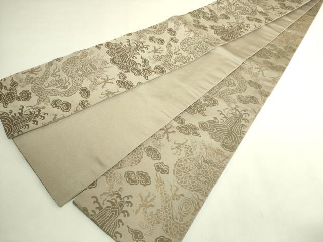 平和屋着物●極上　撫松庵　半幅帯　龍　白橡色地　金糸　逸品　DZAB8591kh6