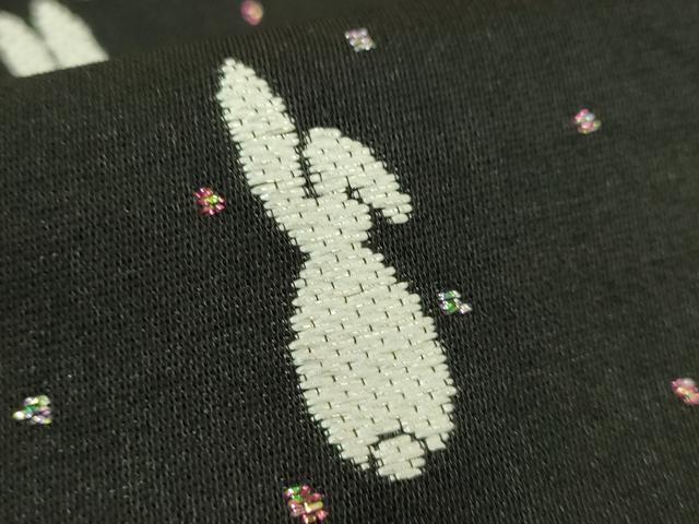 平和屋着物●極上　両面　半幅帯　唐織　兎　毬　黒地　金銀糸　やまと誂製　逸品　DZAB8592kh6