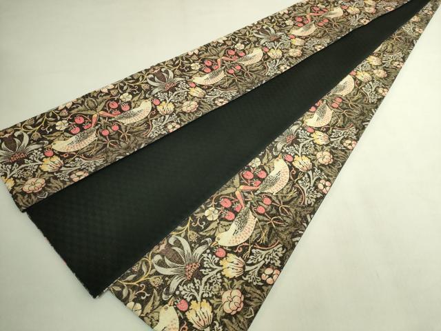 平和屋着物●極上　半幅帯　ウィリアム・モリス　いちご泥棒　金通し地　逸品　未使用　DZAB8593kh6