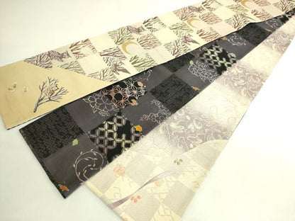 平和屋着物●極上 両方向 両面 半幅帯 ミミズク 兎 市松花文 やまと誂製 逸品 DZAB8594kh6