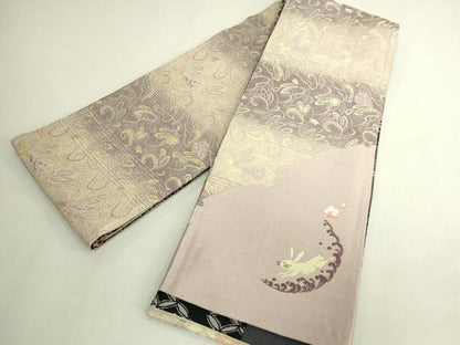 平和屋着物●極上 両方向 両面 半幅帯 ミミズク 兎 市松花文 やまと誂製 逸品 DZAB8594kh6