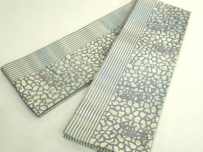 平和屋着物●極上　両面　半幅帯　わよしれ　氷割れ間道　縞　銀糸　逸品　DZAB8595kh6
