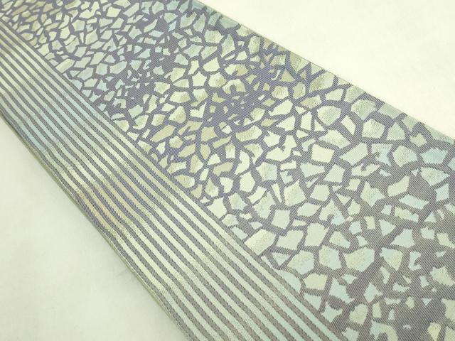 平和屋着物●極上　両面　半幅帯　わよしれ　氷割れ間道　縞　銀糸　逸品　DZAB8595kh6