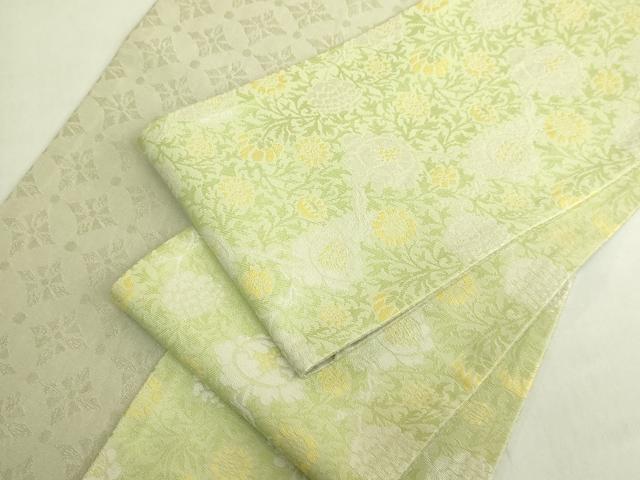平和屋着物●極上　両面　半幅帯　草花　菱　逸品　DZAB8596kh6