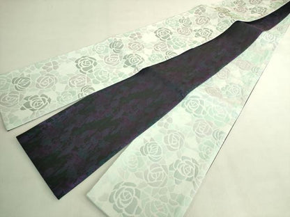 平和屋着物●極上 両面 半幅帯 薔薇 バラ 草花文 逸品 DZAB8597kh6