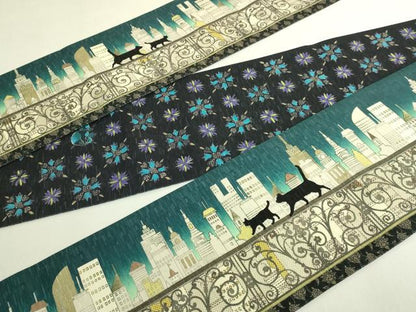 平和屋着物●極上 両面 半幅帯 WAKKA ワッカ 猫 三日月 網目花文 アーバンキャット 逸品 未使用 DZAB8601kh6