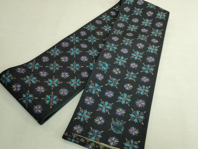 平和屋着物●極上 両面 半幅帯 WAKKA ワッカ 猫 三日月 網目花文 アーバンキャット 逸品 未使用 DZAB8601kh6