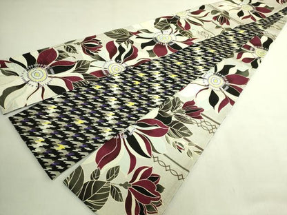 平和屋着物●極上 両面 半幅帯 WAKKA ワッカ 枝花 千鳥格子 逸品 未使用 DZAB8602kh6