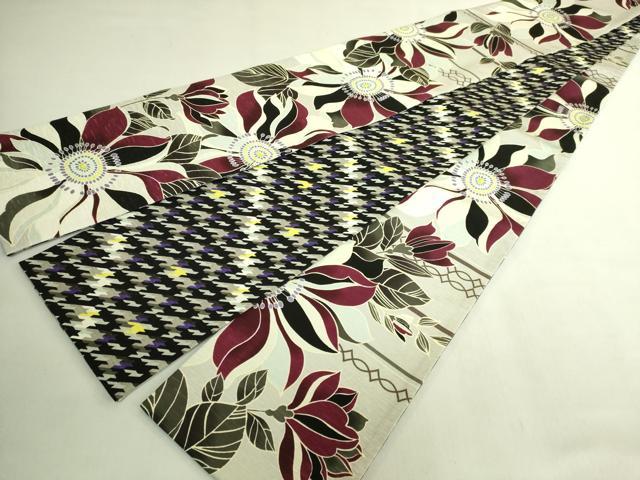 平和屋着物●極上 両面 半幅帯 WAKKA ワッカ 枝花 千鳥格子 逸品 未使用 DZAB8602kh6