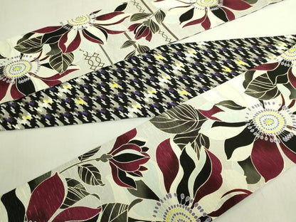 平和屋着物●極上 両面 半幅帯 WAKKA ワッカ 枝花 千鳥格子 逸品 未使用 DZAB8602kh6