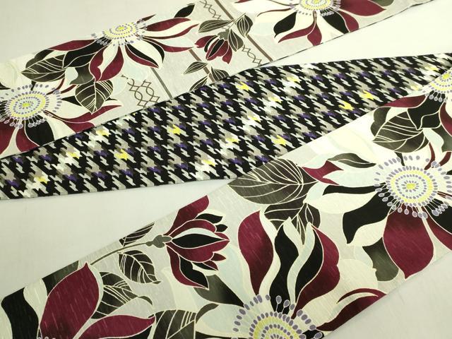 平和屋着物●極上 両面 半幅帯 WAKKA ワッカ 枝花 千鳥格子 逸品 未使用 DZAB8602kh6