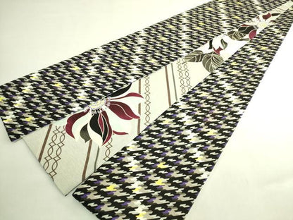 平和屋着物●極上 両面 半幅帯 WAKKA ワッカ 枝花 千鳥格子 逸品 未使用 DZAB8602kh6