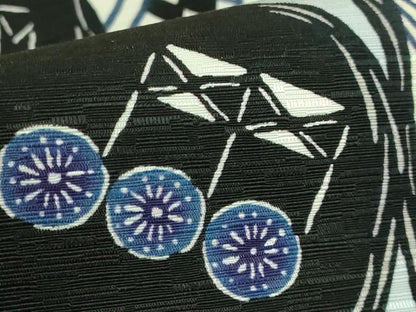 平和屋着物●極上　両面　半幅帯　WAKKA　ワッカ　音符　唐草　逸品　未使用　DZAB8603kh6
