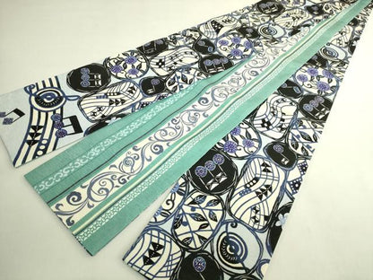平和屋着物●極上　両面　半幅帯　WAKKA　ワッカ　音符　唐草　逸品　未使用　DZAB8603kh6